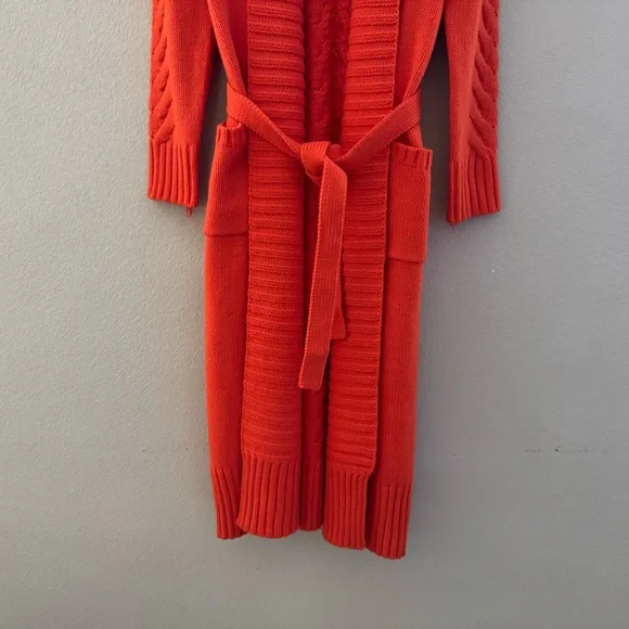 Understarted Leather Rodeo Duster Cardigan Sweater Med Orange Fringe Western - Picture 10 of 16